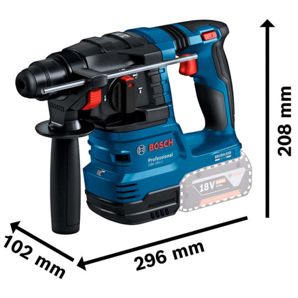 Акумуляторний перфоратор Bosch GBH 185-Li Professional, 2 акб GBA 18V 4 Ah і з/п GAL 18V-40, у кейсі