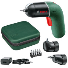 Акумуляторна електровикрутка Bosch IXO 6 Set, у кейсі з USB зарядкою, набором біт, кутовою та ексцентриковою насадками