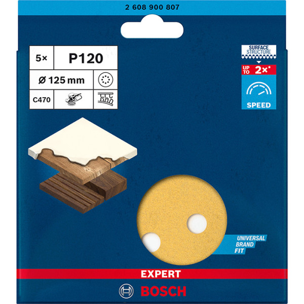 Шліфкруги Bosch Expert C470 125 мм G120 8 отворів, 5 шт