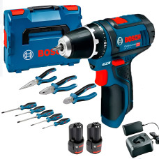Акумуляторний дриль-шурупокрут Bosch GSR 12V-15 Professional, 2 акб GBA 12V 2.0Ah, з/п GAL 12V-20 і набір інструментів у кейсі